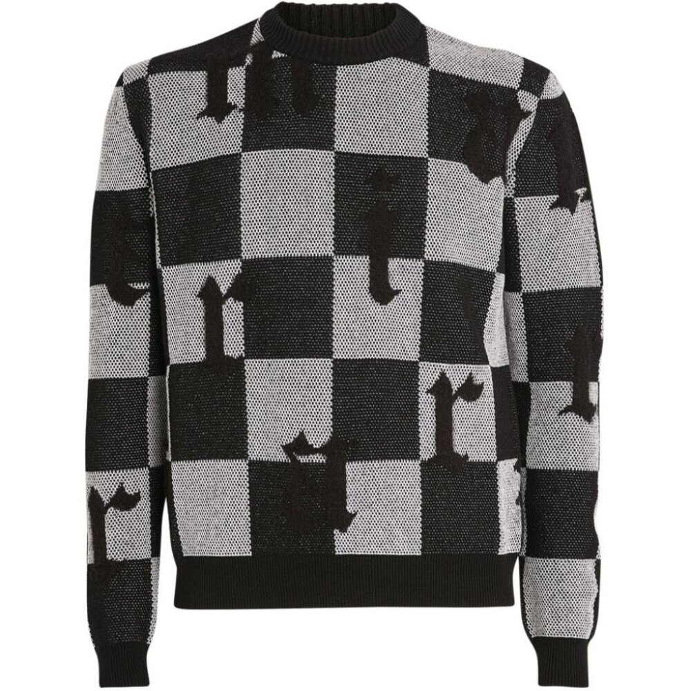 AMIRI Black & White Jacquard Check Logo Sweater